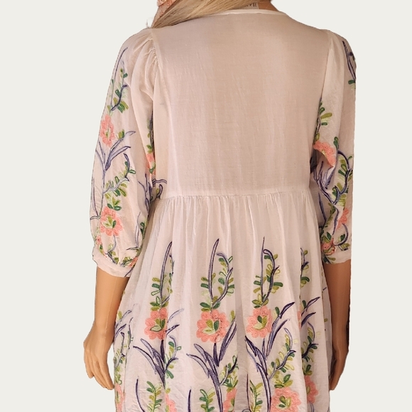 Hayden COTTAGECORE 100% Cotton Floral Embroidered White Dress, Small - Picture 5 of 11